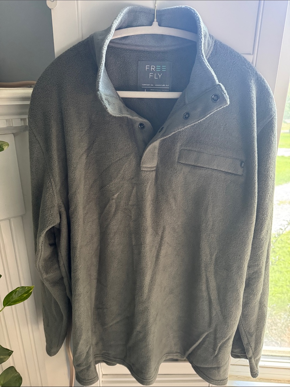 Free Fly Apparel Olive Green Snap-Placket Fleece Shirt Jacket